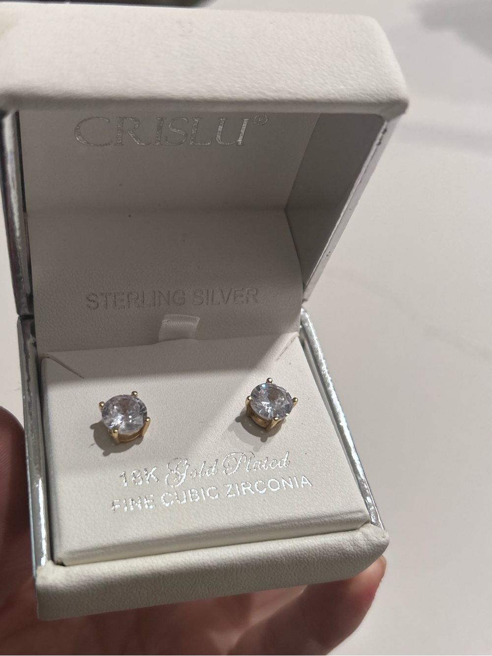 Crislu 18K Gold-Plated Sterling Silver White Cubic Zirconia Stud Earrings